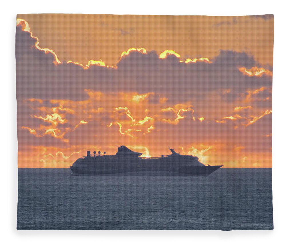 Cruise Ship Fleece Blanket featuring the photograph Liner at the Gates of Dawn by Alan Ackroyd