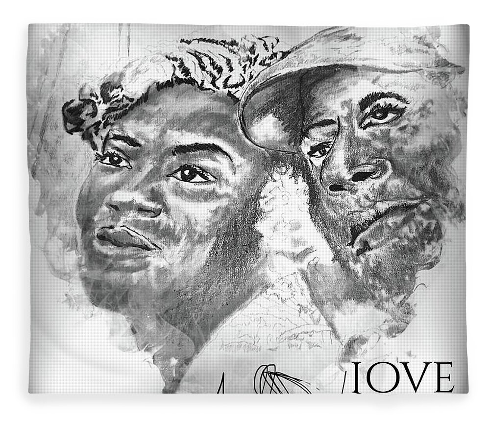 Fleece Blanket featuring the drawing Love by Angie ONeal