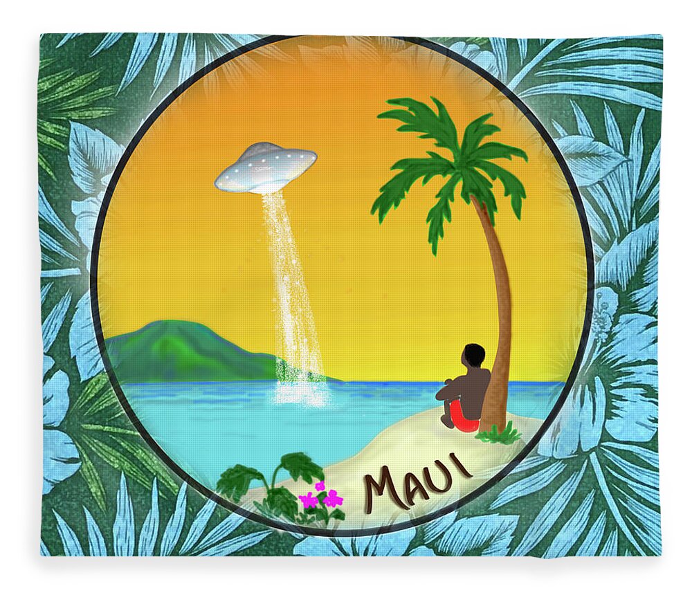 Maui Fleece Blanket featuring the painting Maui UFO by Sheilah Renaud