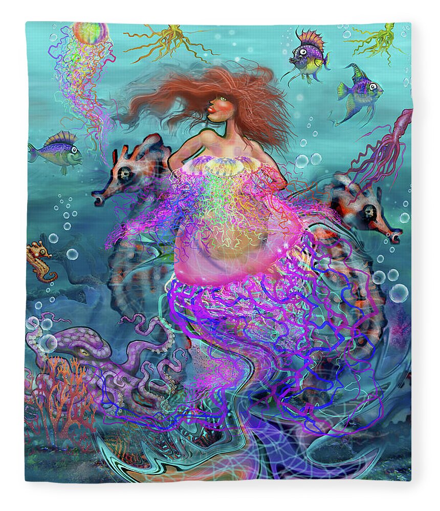 Mermaid Fleece Blanket featuring the digital art Mermaid Jellyfish Dress by Kevin Middleton