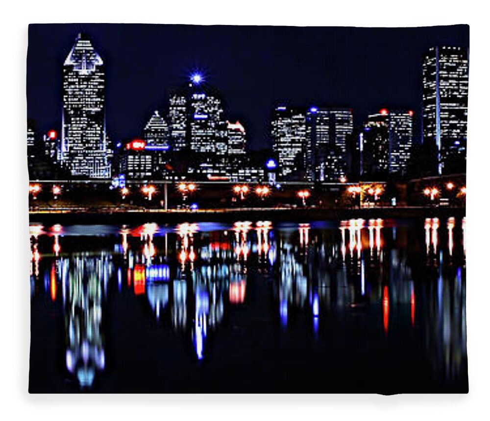  Montreal Fleece Blanket featuring the photograph Montreal Skyline by night by Frederic Bourrigaud