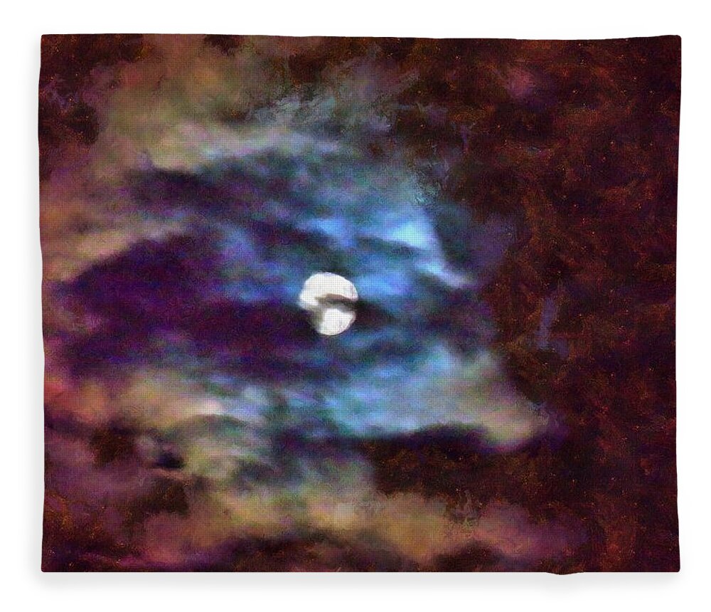 Moon Fleece Blanket featuring the mixed media Moonscape by Christopher Reed