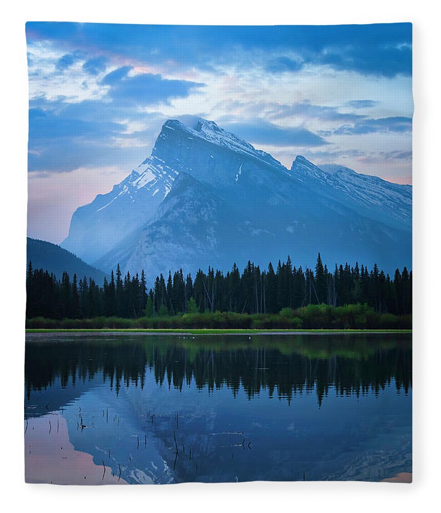 Banff Fleece Blanket featuring the photograph Mount Rundle mountain peaks in Banff Canada #1 by Rick Deacon