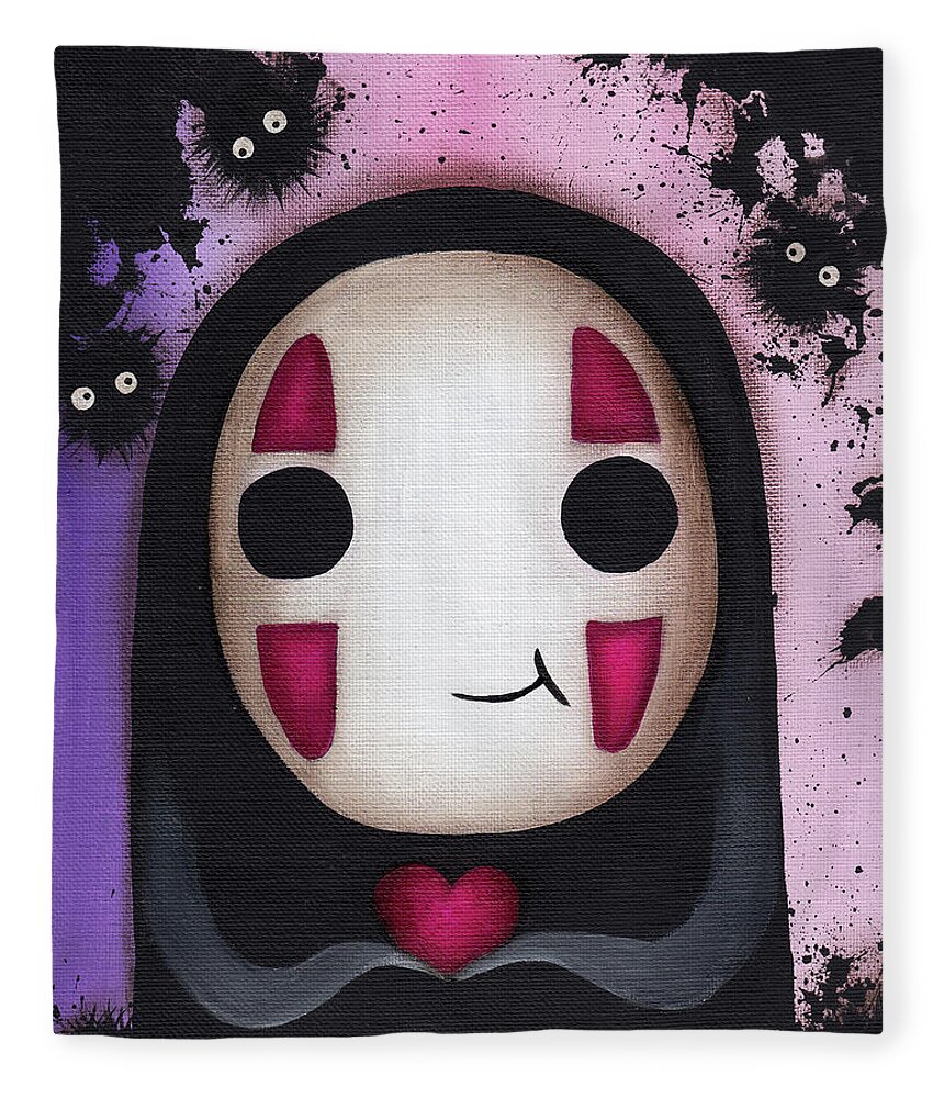 No Face Fleece Blanket featuring the painting No Face with a heart by Abril Andrade