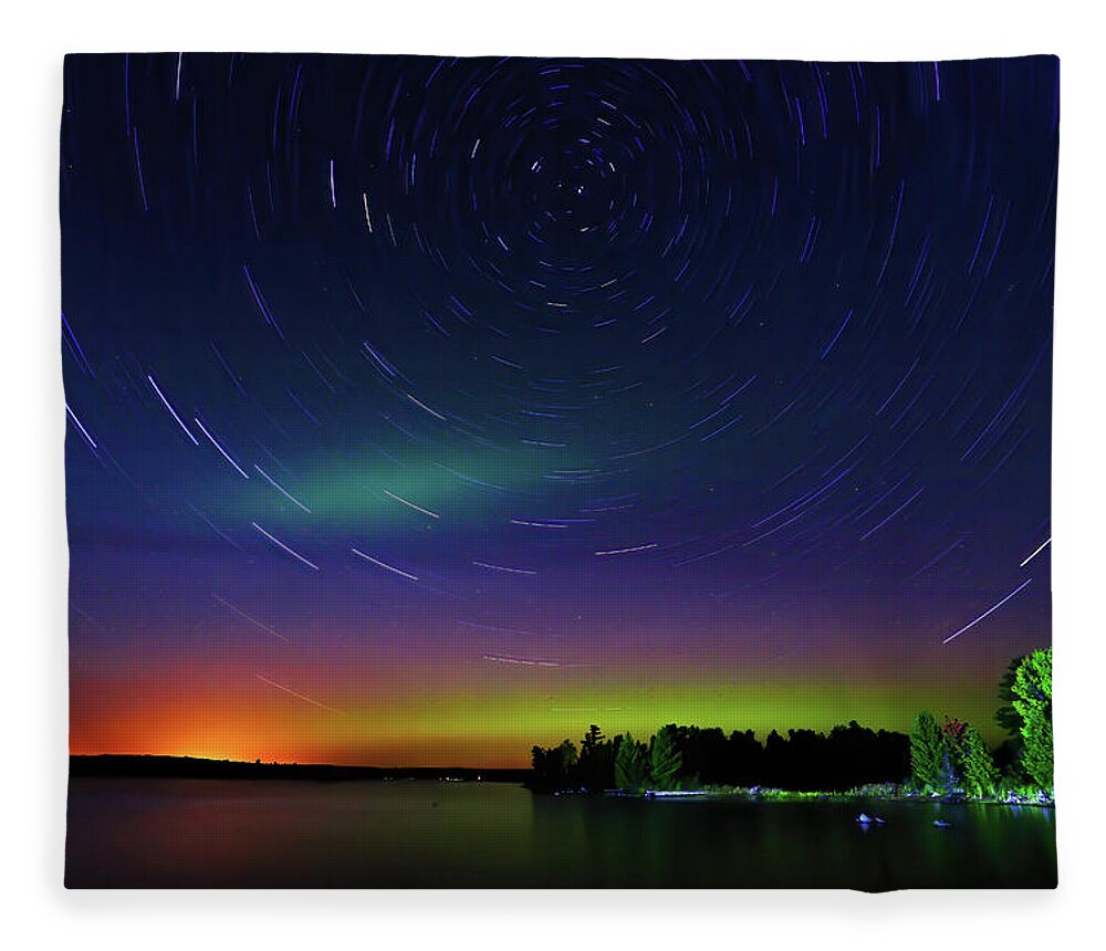 Northern Lights Fleece Blanket featuring the photograph Northern Lights with Startrails #1 by Shixing Wen