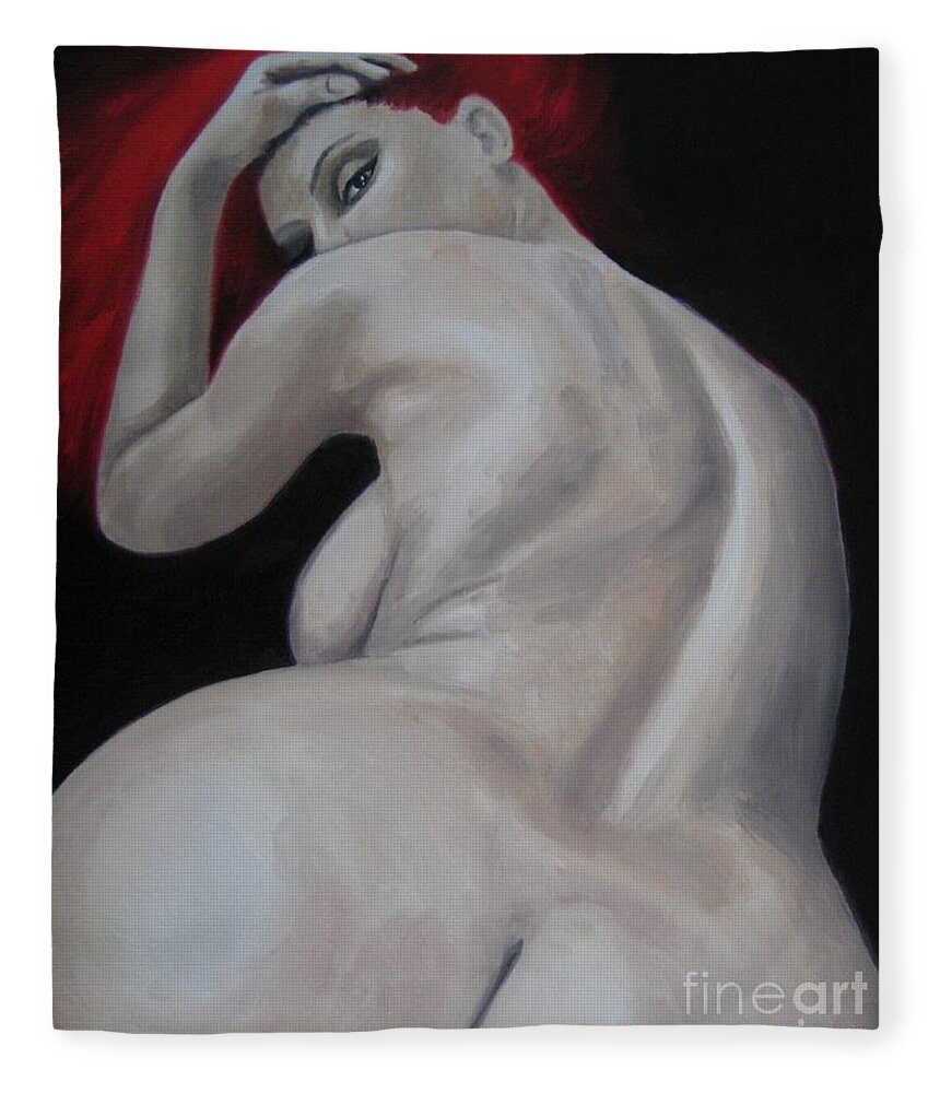 Noewi Fleece Blanket featuring the painting Nude Redhead by Jindra Noewi