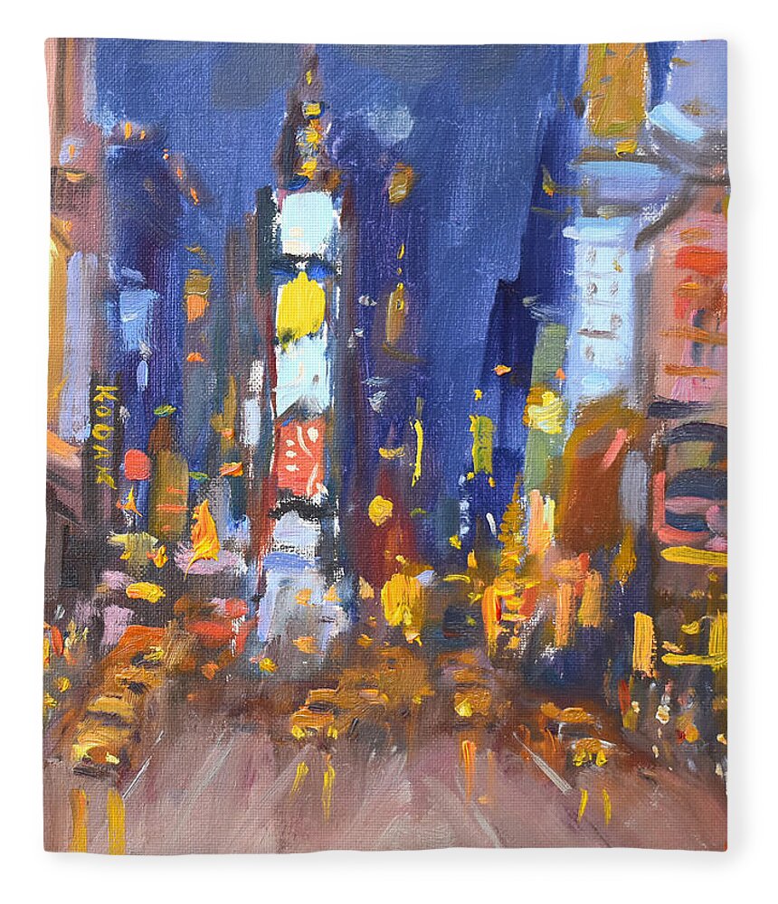 Nyc Fleece Blanket featuring the painting NYC Times Square by Ylli Haruni
