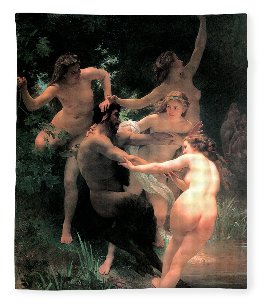 Toscano Fleece Blanket featuring the painting Nymphs and Satyr 1873 #1 by William Adolphe Bouguereau