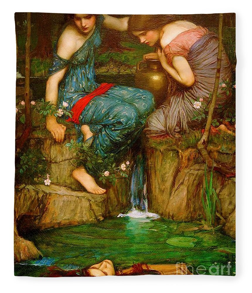John William Waterhouse Fleece Blanket featuring the painting Nymphs Finding the Head of Orpheus - 1905 by John William Waterhouse