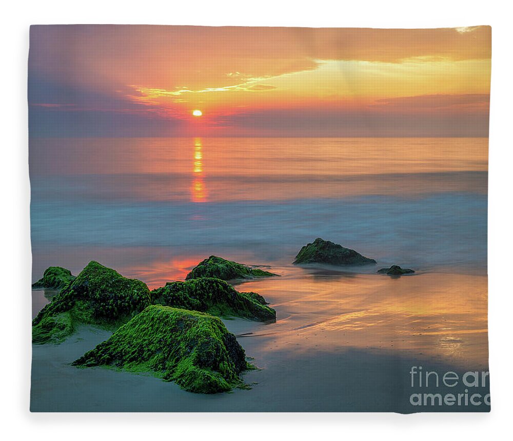 Ocean City Fleece Blanket featuring the photograph Ocean sunrise #1 by Izet Kapetanovic