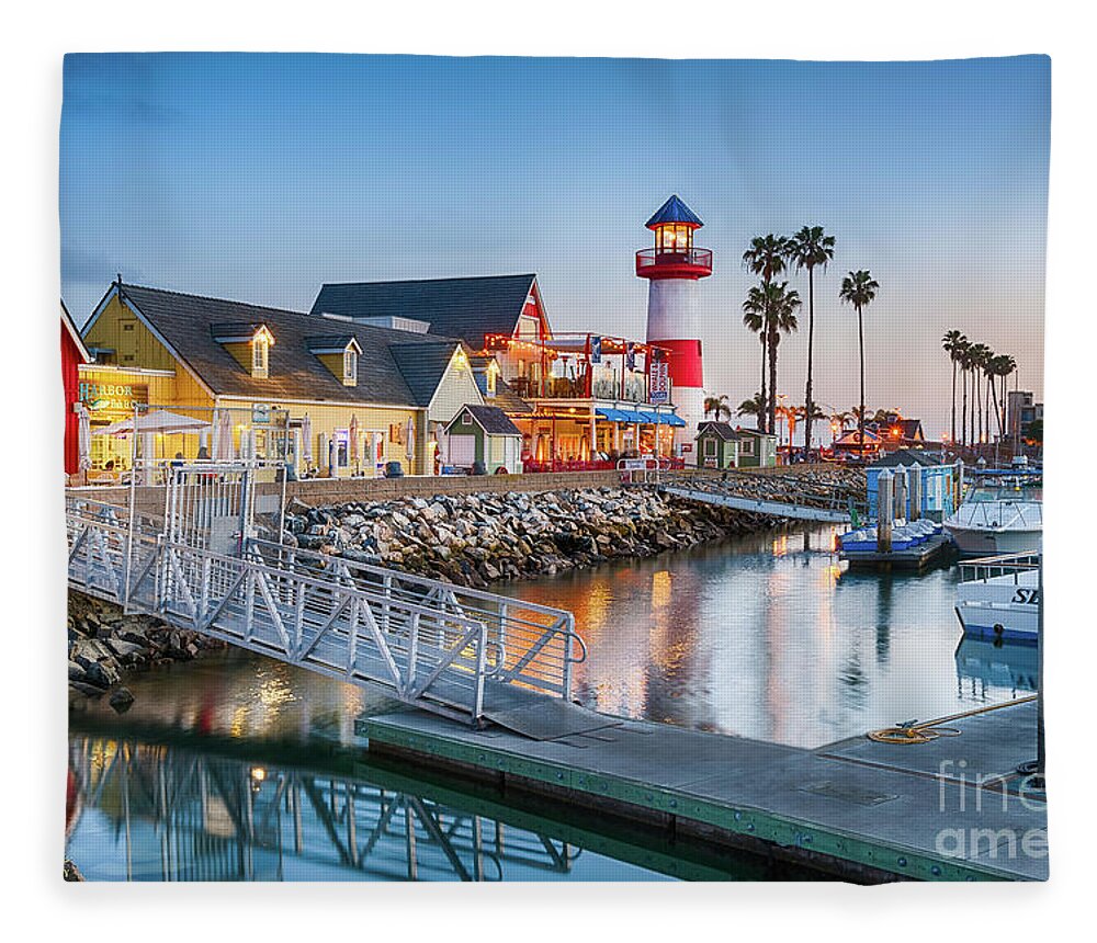 California Fleece Blanket featuring the photograph Oceanside Harbor Village at Dusk by David Levin