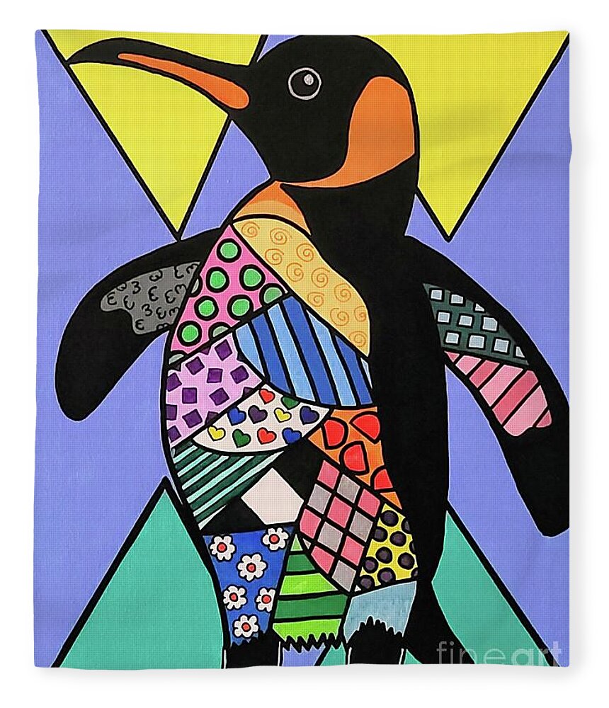 Penguin Fleece Blanket featuring the painting Otis the Pop Art Penguin by Elena Pratt