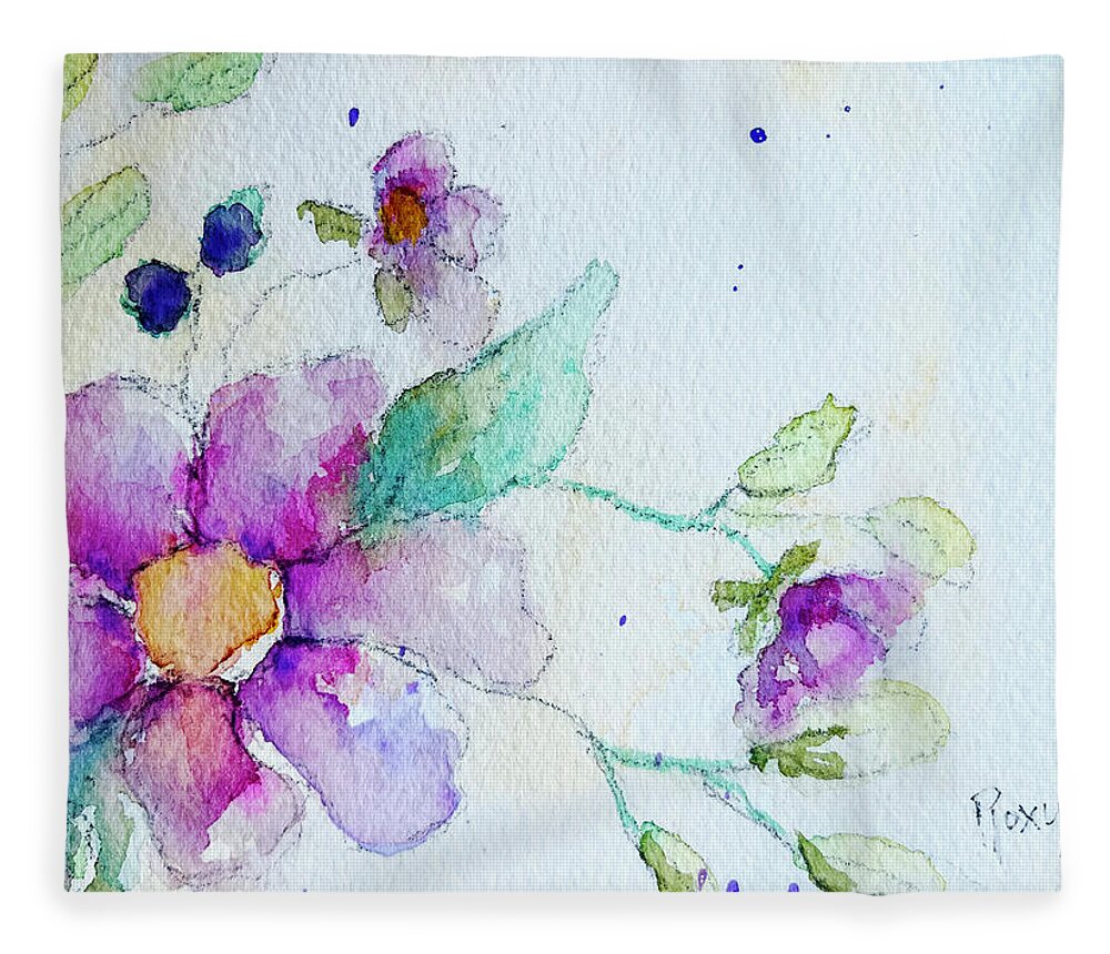 Watercolor Fleece Blanket featuring the painting Petals by Roxy Rich