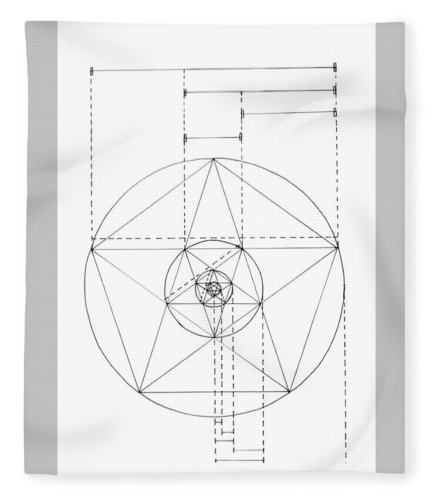 Phi Fleece Blanket featuring the drawing Phi in the Pentagram #1 by Trevor Grassi