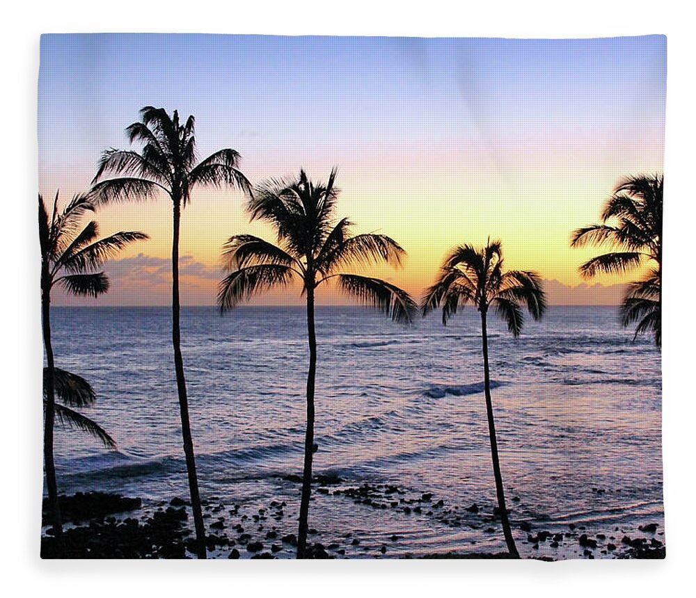 Hawaii Fleece Blanket featuring the photograph Poipu Palms at Sunset #1 by Robert Carter
