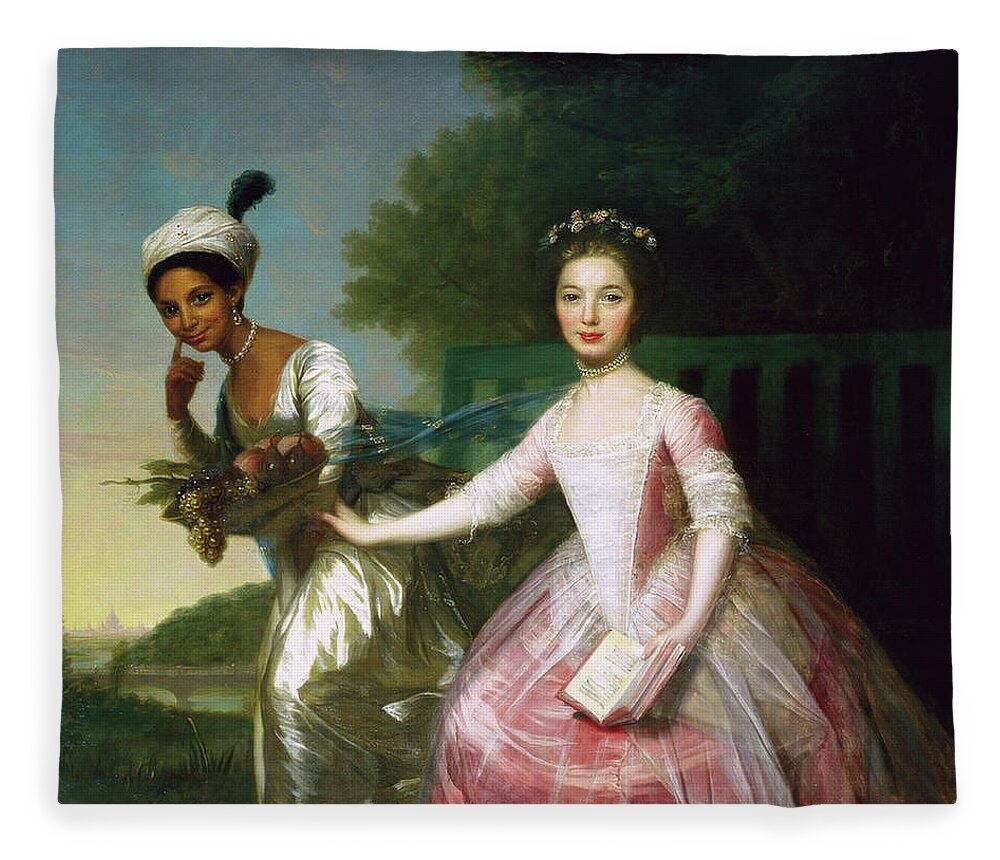 Dido Belle Fleece Blanket featuring the painting Portrait of Dido Elizabeth Belle Lindsay and Lady Elizabeth Murray by David Martin