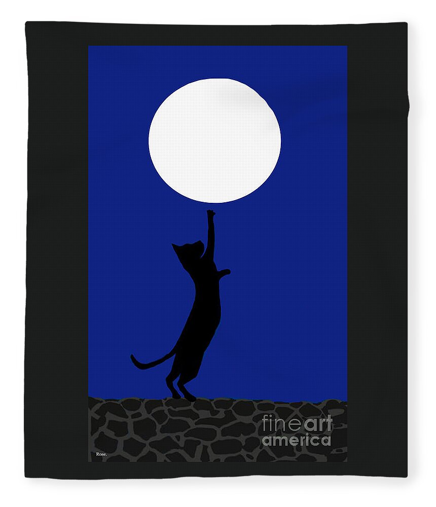 Black Cat Fleece Blanket featuring the digital art Reaching for the moon by Elaine Hayward