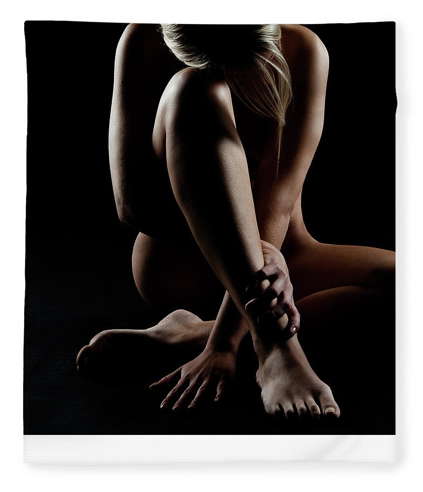 Foot View Nudes - Sitting naked woman wrapped in herself - 3 color Fleece Blanket by  Performance Image Europe - Pixels