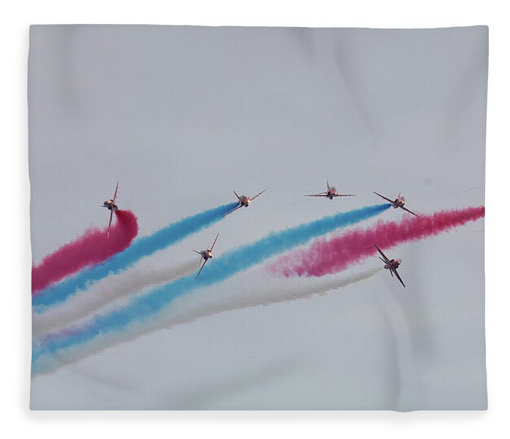 Eastbourne International Airshow Fleece Blanket featuring the photograph Red Arrows over Eastbourne #2 by Andrew Lalchan