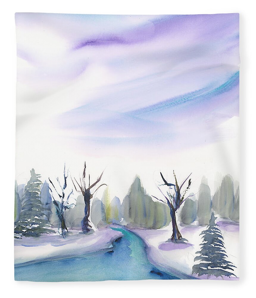 River In Winter Fleece Blanket featuring the painting River In Winter #1 by Frank Bright