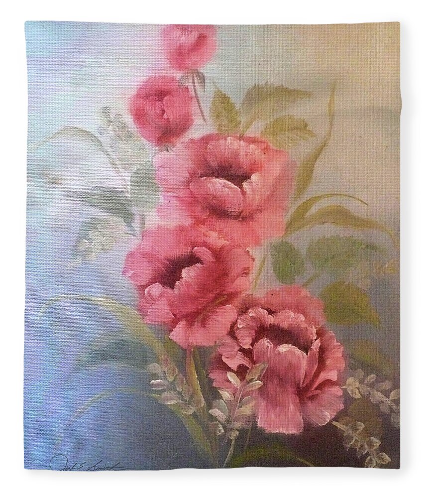 Basket Fleece Blanket featuring the painting Stem Roses  by Joel Smith