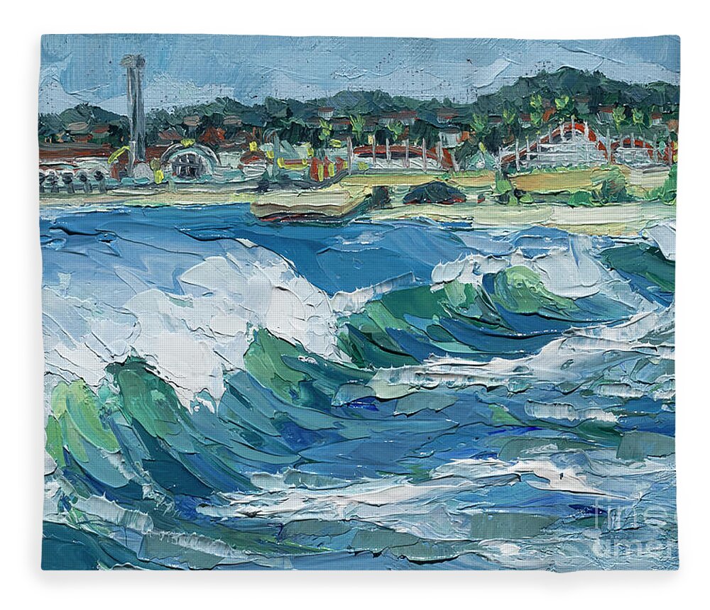 Impasto Fleece Blanket featuring the painting Seabright Wave, 2021 by PJ Kirk