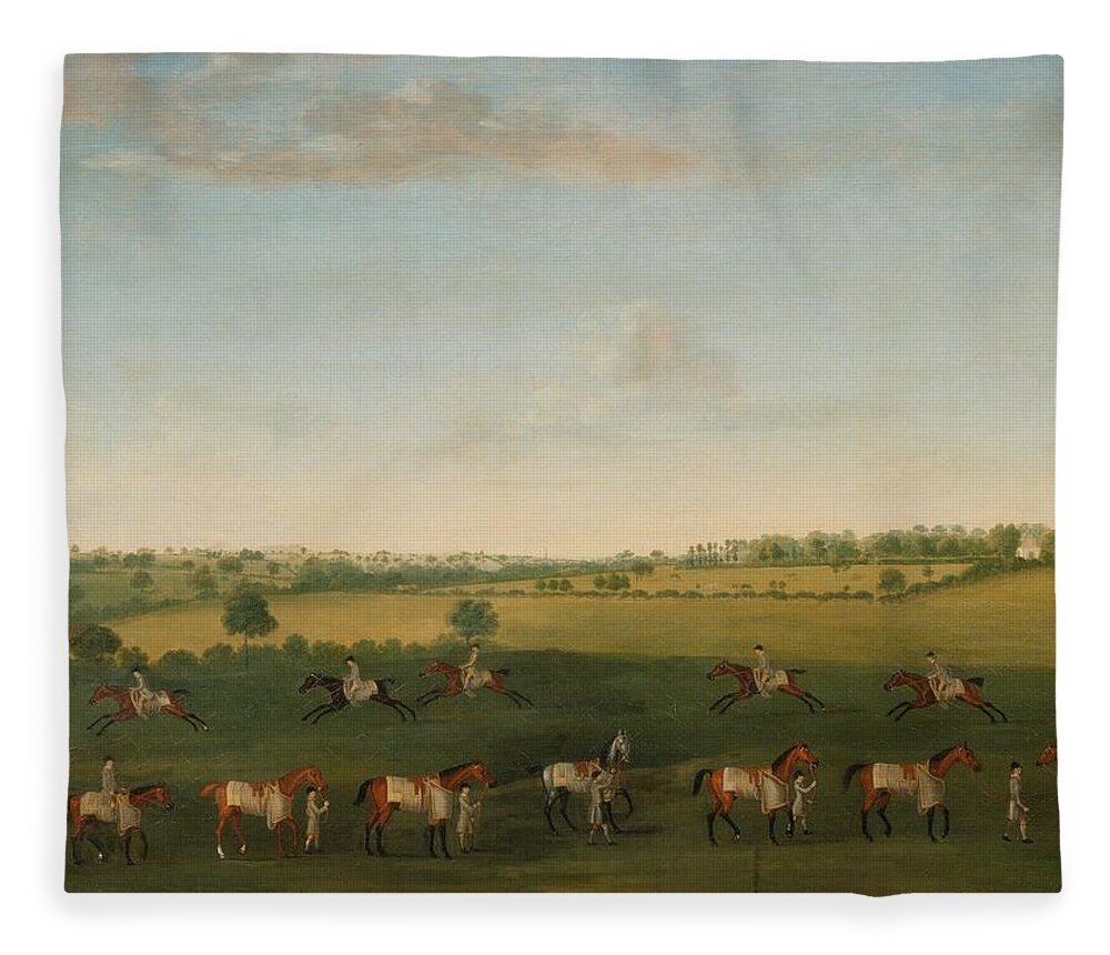 Francis Sartorius Fleece Blanket featuring the painting Sir Charles Warre Malet's String of Racehorses at Exercise by Francis Sartorius