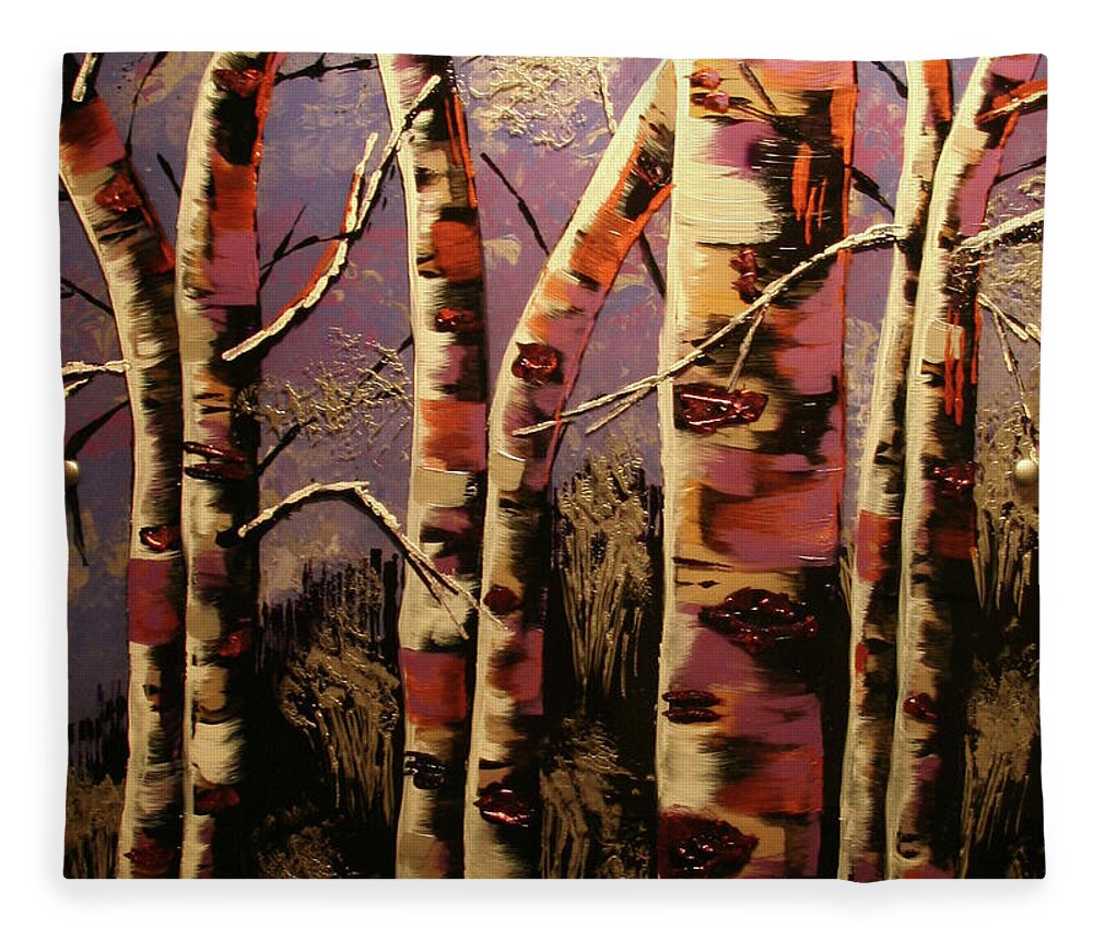 Aspen Fleece Blanket featuring the painting Silvery Aspen by Marilyn Quigley