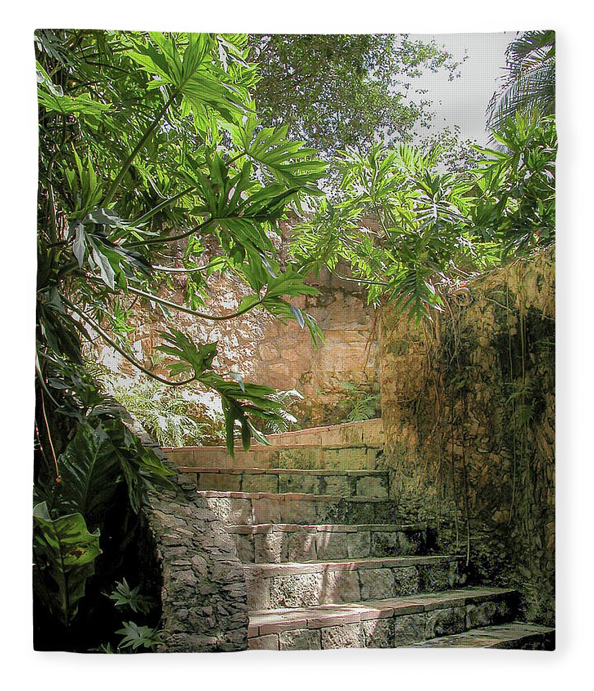 Chichen Itza Fleece Blanket featuring the photograph Steps near cenote - Chichen Itza by Frank Mari