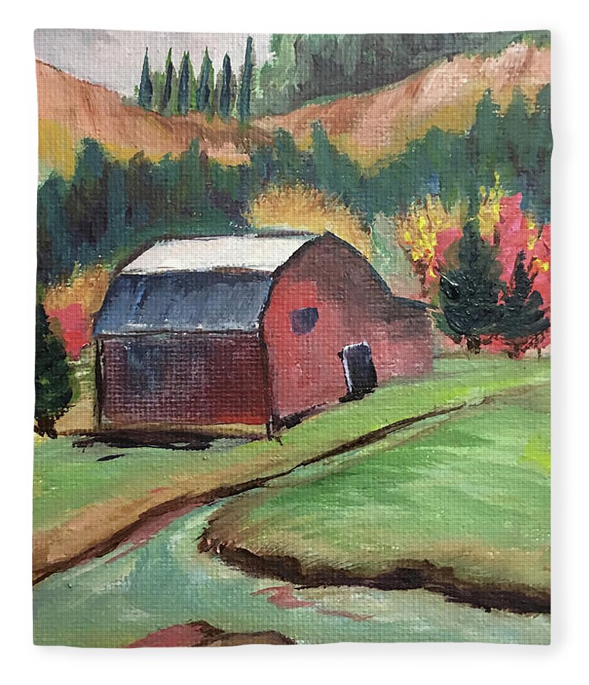 Barn Fleece Blanket featuring the painting The Creek by Roxy Rich