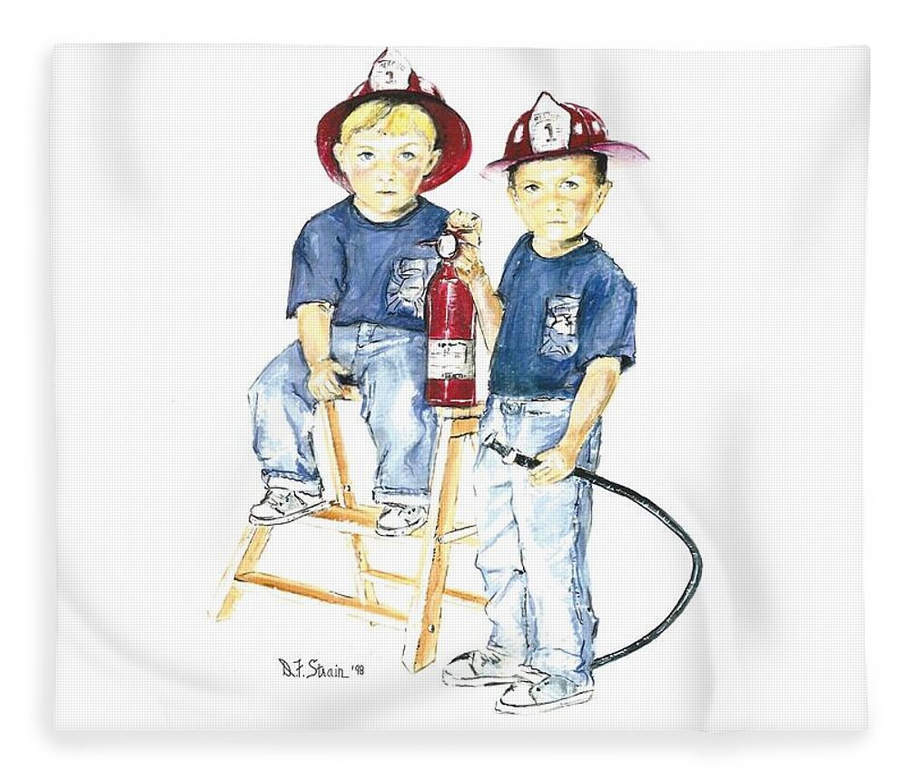 Images Fleece Blanket featuring the drawing The Firefighter's Sons #1 by Diane Strain