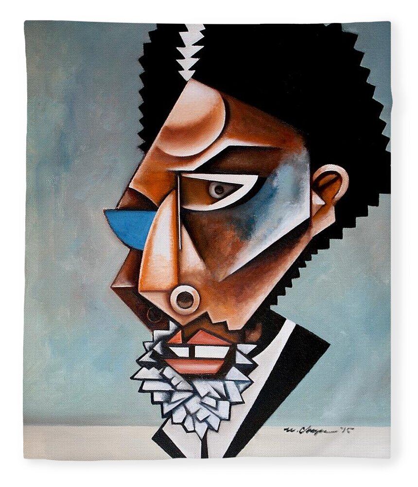 Cornel West Fleece Blanket featuring the painting The Recondite / Cornel West by Martel Chapman