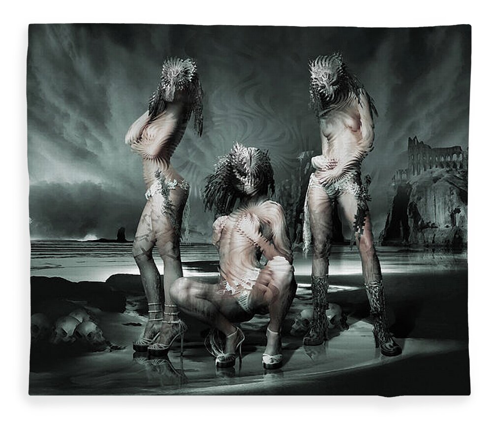 Digital Remake Metaphor Neosurrealism Art Picture Fleece Blanket featuring the digital art The Three Graces Remake Gods and Heroes by George Grie