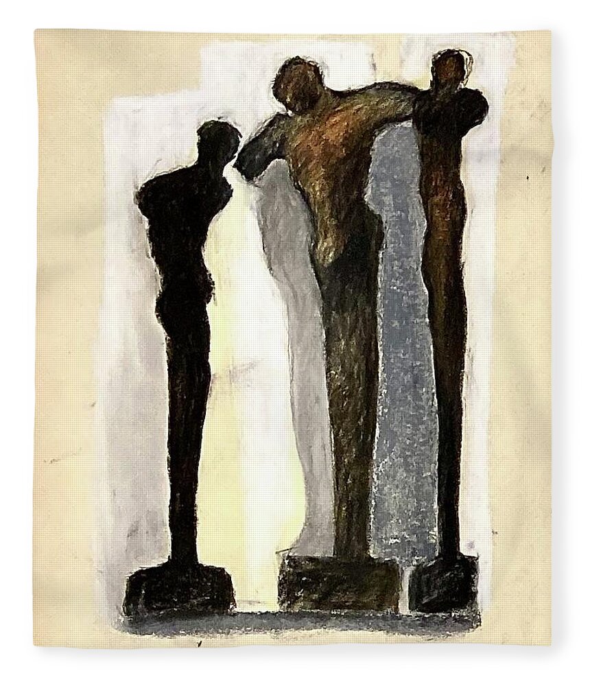 Three Figures Fleece Blanket featuring the drawing Three figures by David Euler