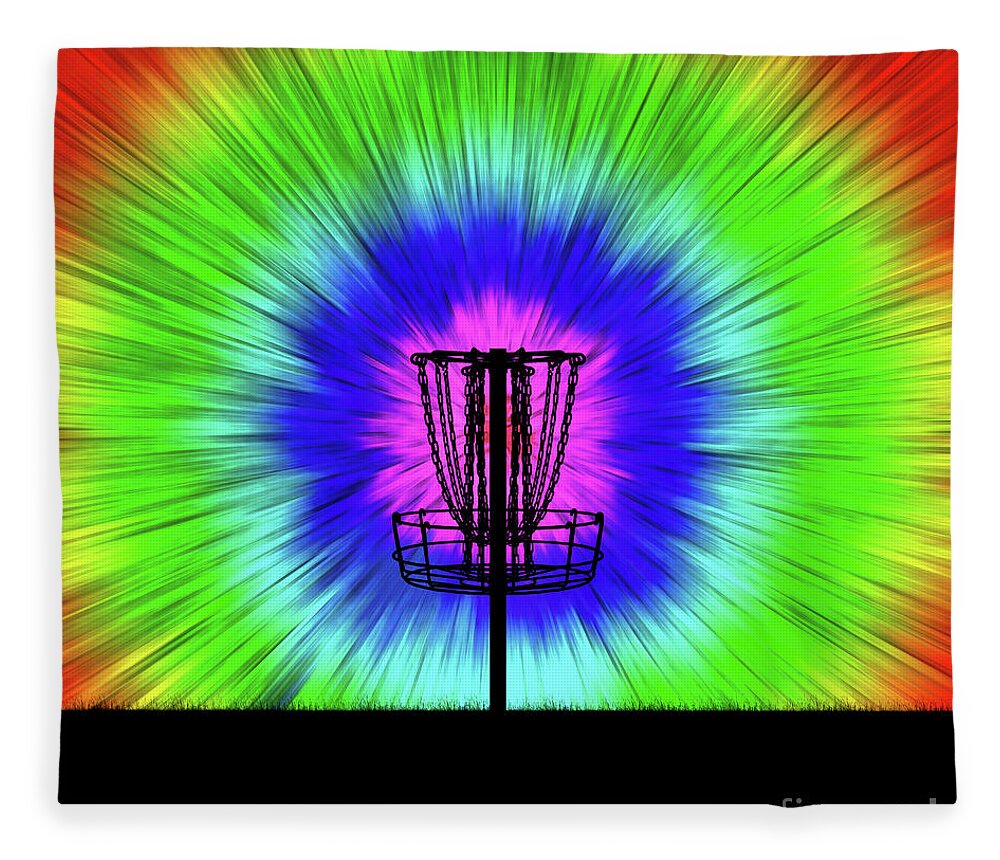 Disc Golf Fleece Blanket featuring the digital art Tie Dye Disc Golf Basket by Phil Perkins