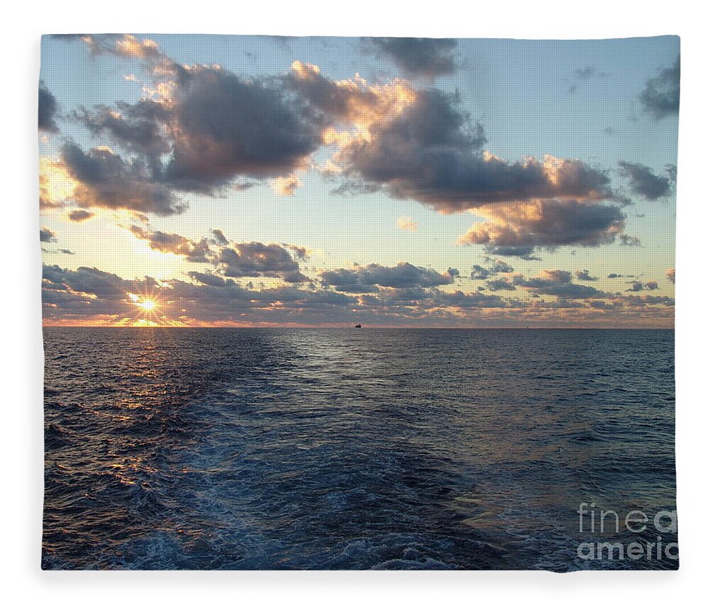 #gulfofmexico #underway #highseas #evening #dusk #sunset #nightfall #clouds #cloudy #tealskies #peachskies #wake #sprucewoodstudios Fleece Blanket featuring the photograph Trails in the Sea by Charles Vice