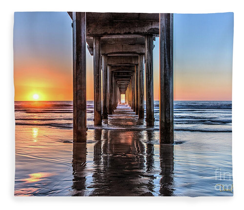 Beach Fleece Blanket featuring the photograph Under Scripps Pier at Sunset by David Levin