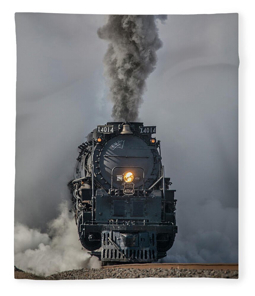  Fleece Blanket featuring the photograph UP 4014 departs Prescott Arkansas #1 by Jim Pearson