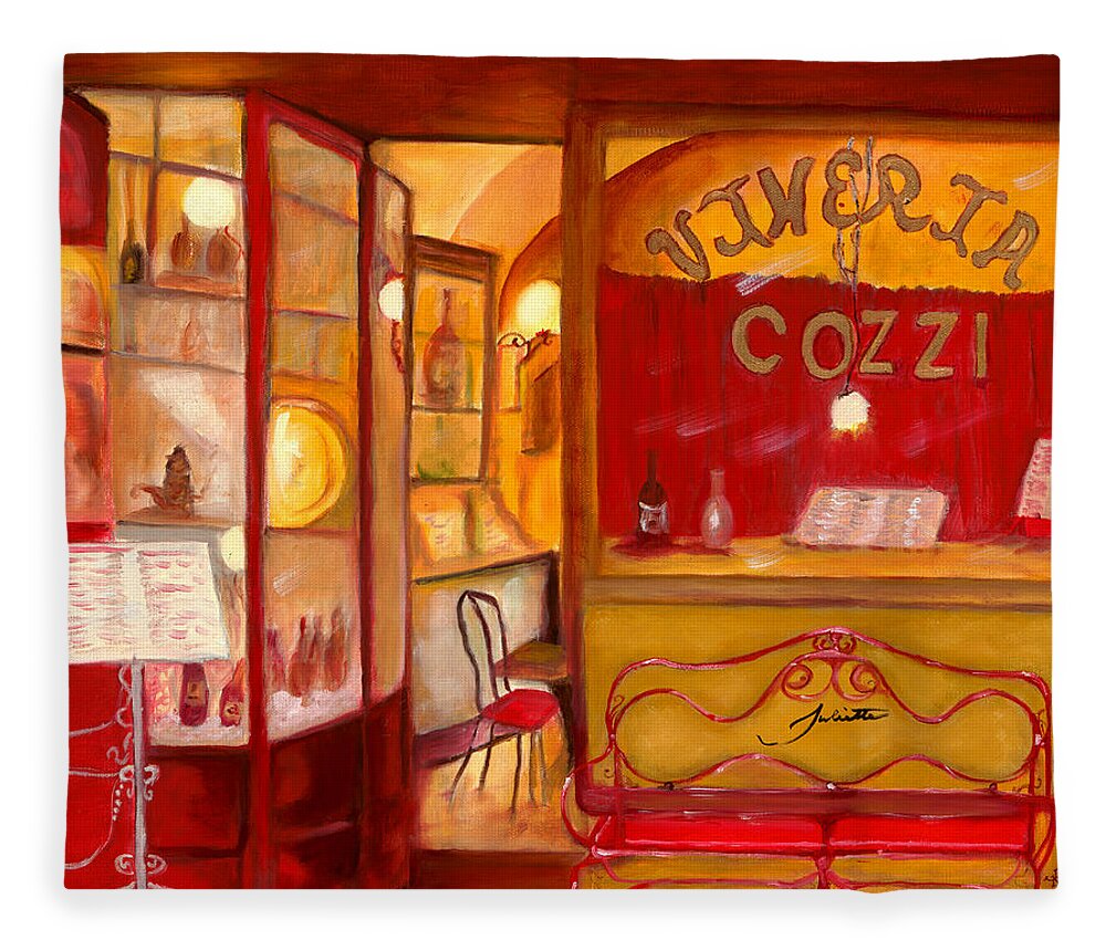 Italy Fleece Blanket featuring the painting Vineria Cozzi #1 by Juliette Becker