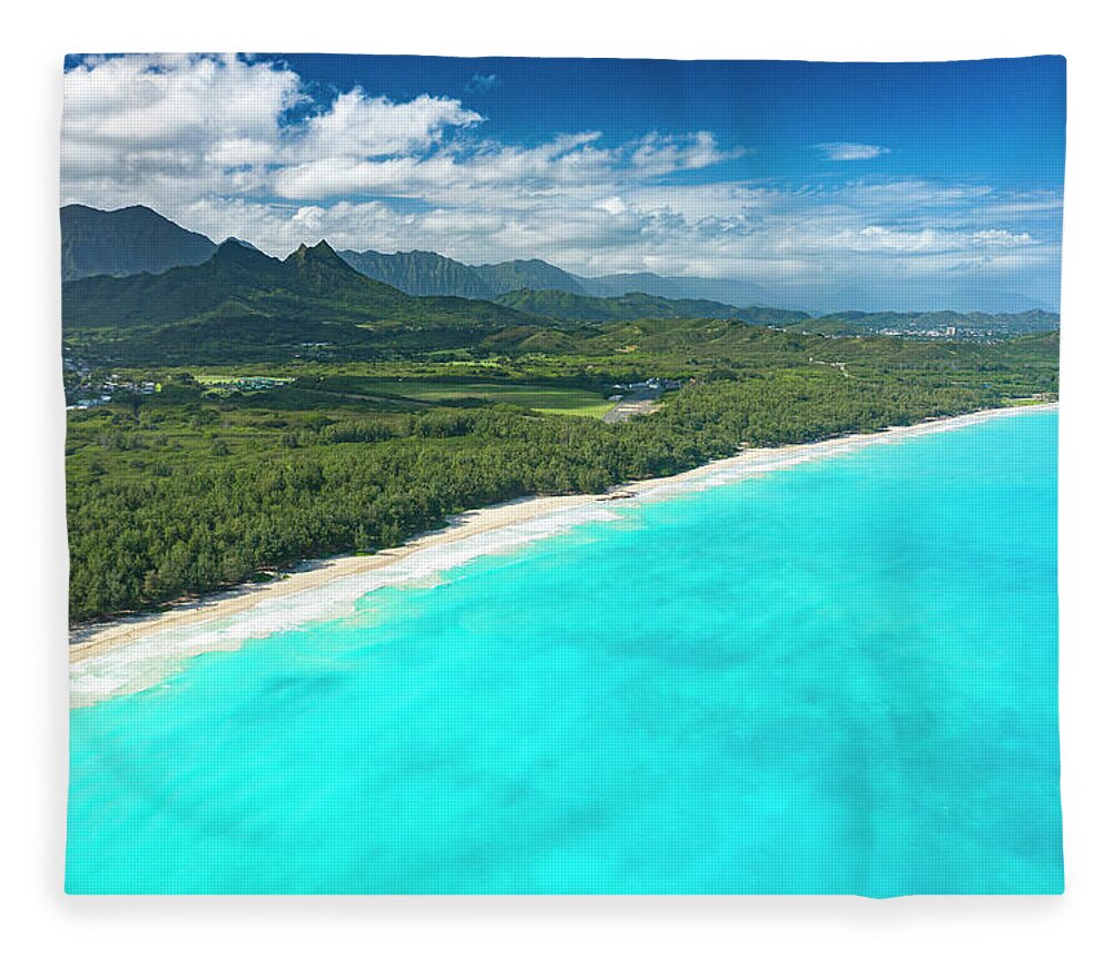 Waimanalo Hawaii Beach Oahu Ocean Blue Water Fleece Blanket featuring the photograph Waimanalo Hawaii #1 by Leonardo Dale