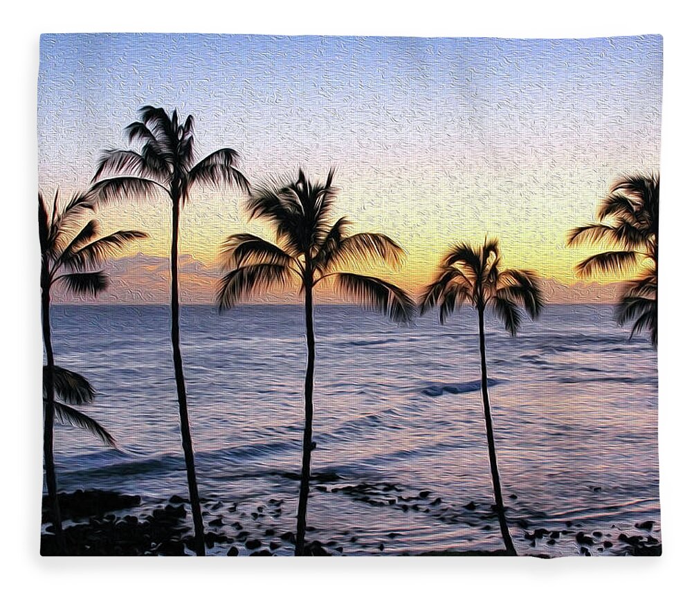 Hawaii Fleece Blanket featuring the photograph Poipu Palms Painting by Robert Carter