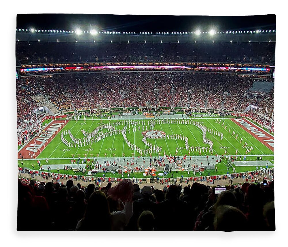 Gameday Fleece Blanket featuring the photograph Night Panorama Bryant-Denny Stadium by Kenny Glover