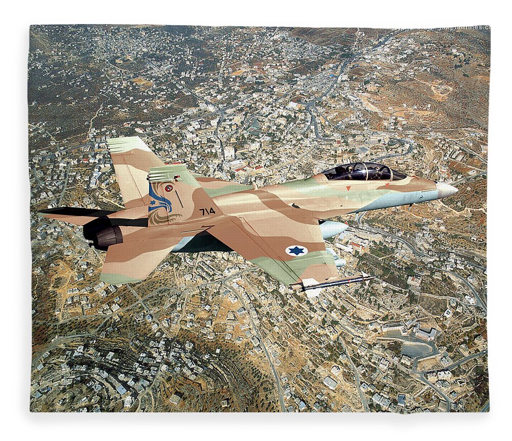Super Hornet Fleece Blanket featuring the digital art 12. F/A-18FI Israeli Super Hornet by Custom Aviation Art