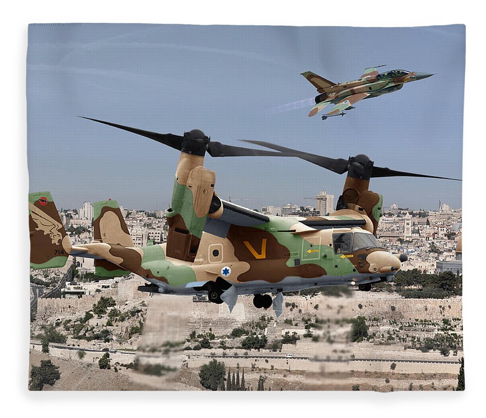 Osprey Fleece Blanket featuring the digital art V-22I Pandion by Custom Aviation Art