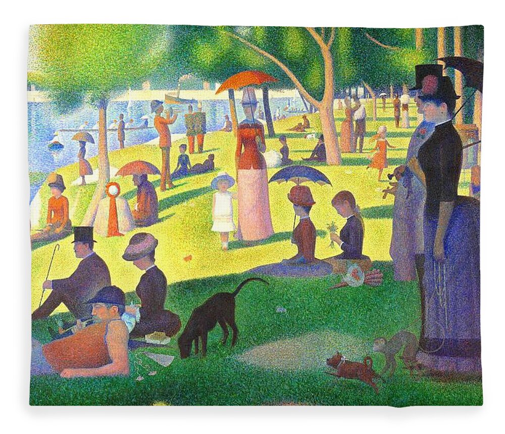 Georges Seurat Fleece Blanket featuring the painting A Sunday On La Grande Jatte #4 by Georges Seurat