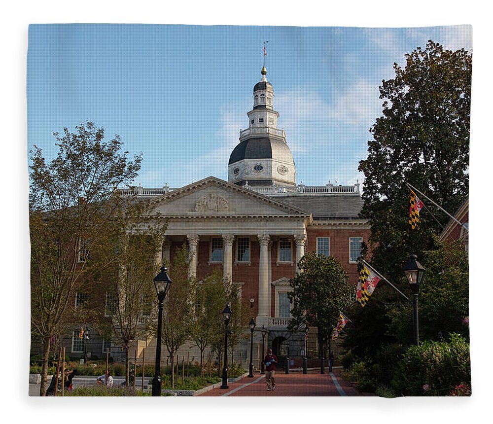 Founding Fathers Fleece Blanket featuring the photograph Maryland state capitol building in Annapolis Maryland by Eldon McGraw