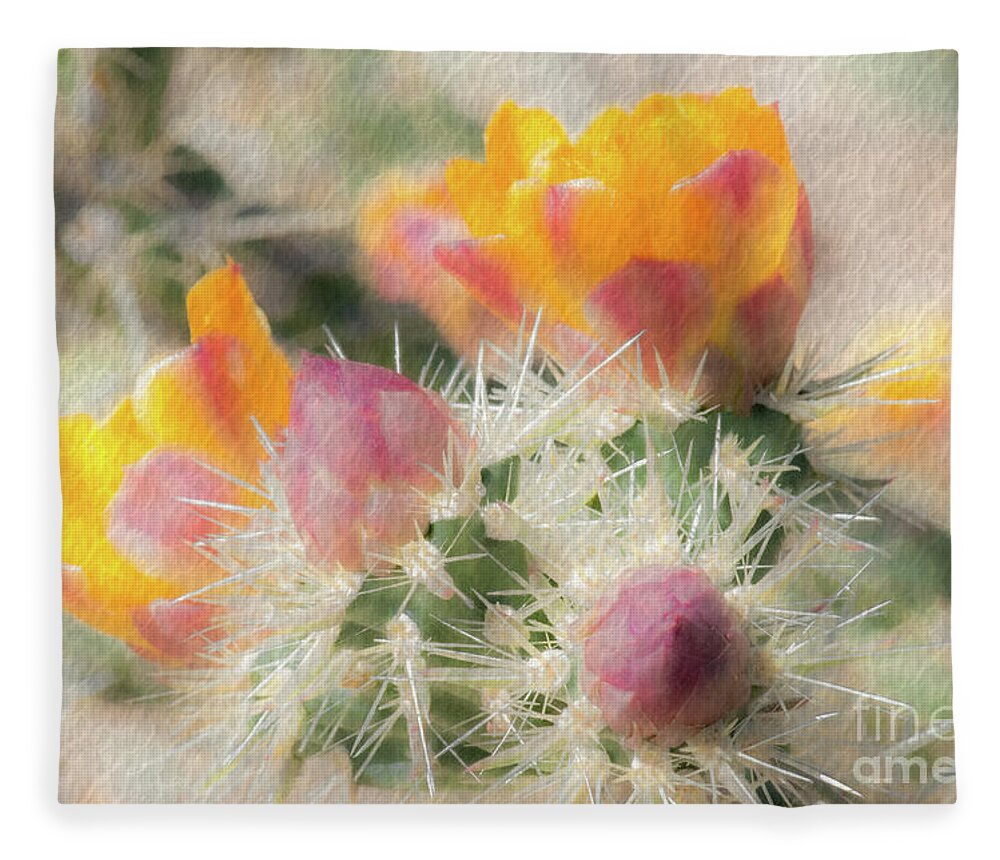 Cactus Fleece Blanket featuring the photograph 1620 Watercolor Cactus Blossom by Kenneth Johnson