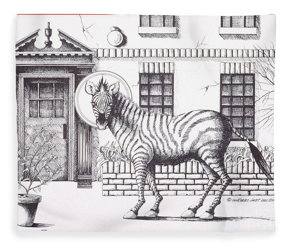 Drawing Fleece Blanket featuring the drawing 16th Street Zebra NYC by William Hart McNichols