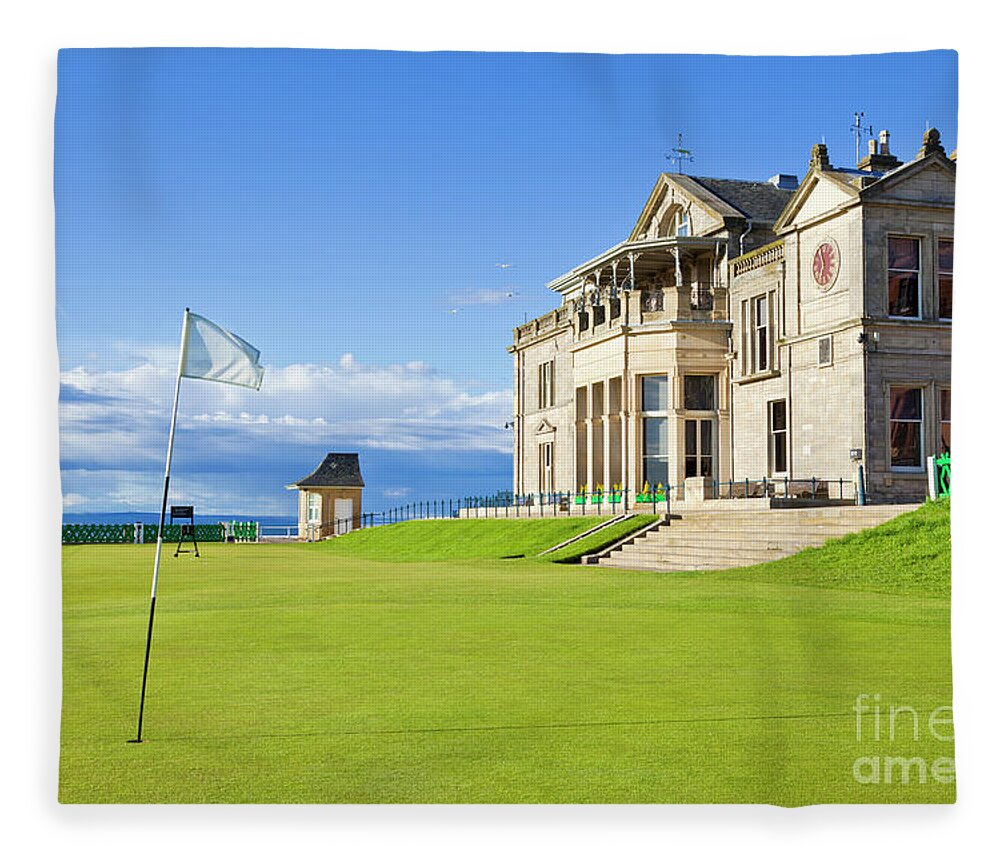 St Andrews Golf Course Fleece Blanket featuring the photograph 18th hole and clubhouse, St Andrews golf course, Fife, Scotland by Neale And Judith Clark