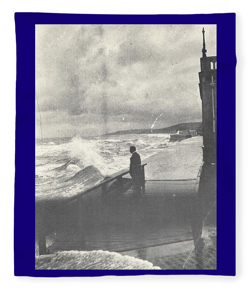 Seaside Fleece Blanket featuring the photograph 1914 Man by Ocean Surf, Antique Photograph by Thomas Dans